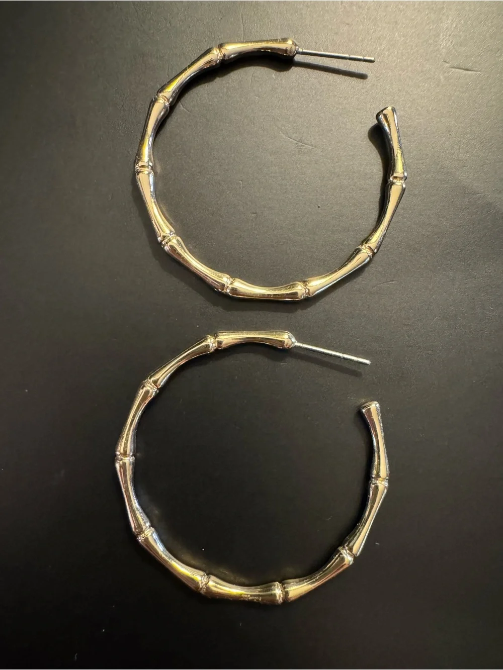 Gold Tone Bamboo Hoop Earrings 1.25”
